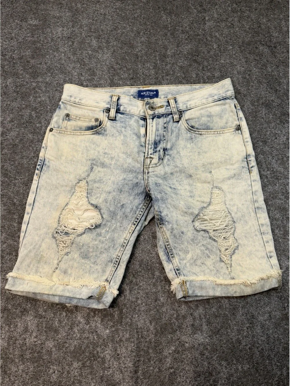 Arizona Jean Co Shorts Mens 29 Blue Acid Wash Distressed Denim Flex Slim